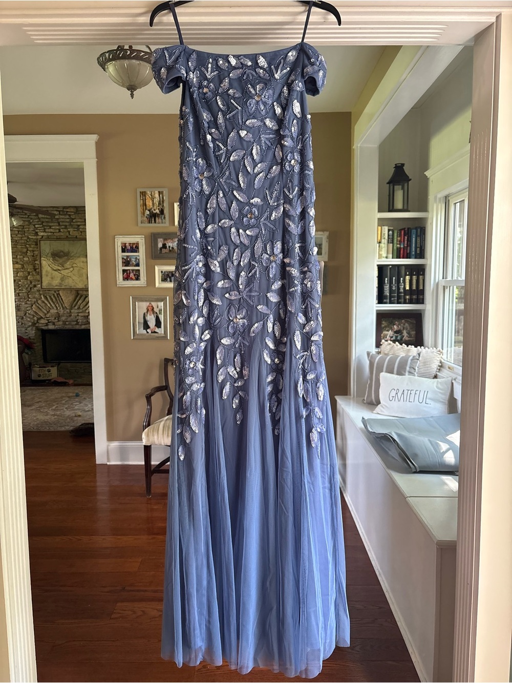 Adrianna Papell Lavender Blue Sequin Dress Top NWT